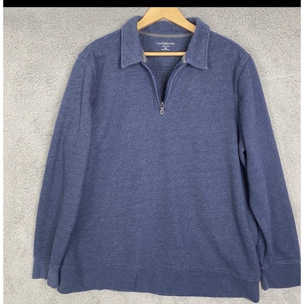 Croft & Barrow Sweatshirt Men XL Heather Blue Collared 1/4 Zip Pullover Cotton - Picture 2 of 13